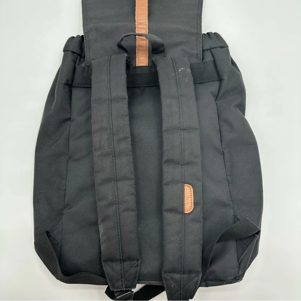 Herschel Supply Dawson’s Backpack Black Brown Magnetic Straps Canvas Minor Stain